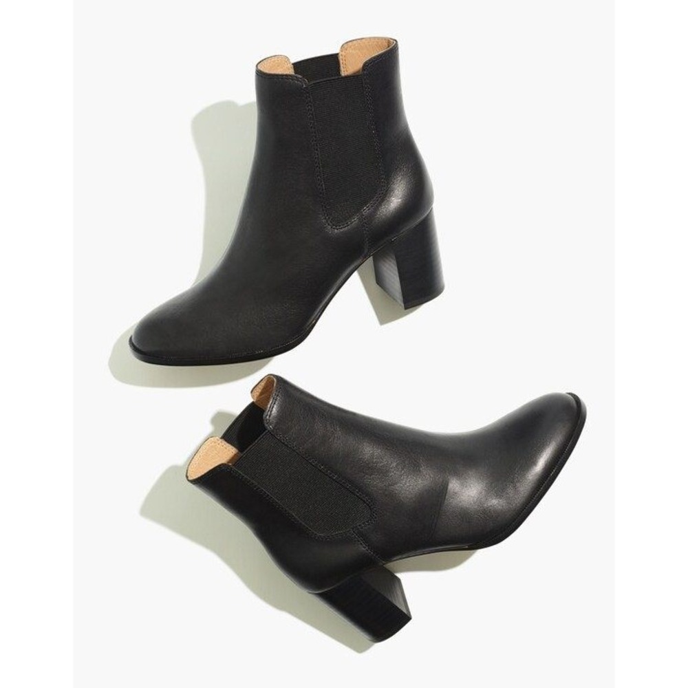 Madewell Women's Black Leather Laura Chelsea Ankle Boots Block Heel 7.5